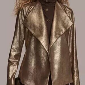 NWT Donna Karan New York Faux Leather Metallic Belted Blazer Women's XL
